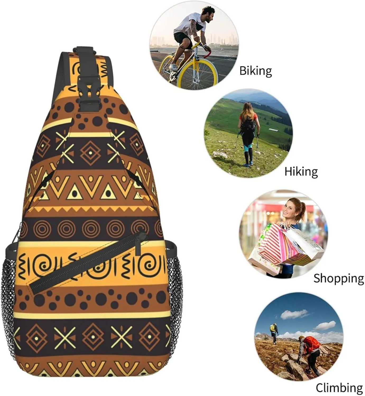 African Ethnic Bag for Women Men, Lightweight Sling Bag Chest Bag Tribe Handbag Backpack for Travel, Work
