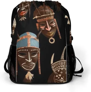 African Ritual Ethnic Tribal Drawstring Backpack Lightweight Gym Bag for Men Women Sports Backpack String Bags for Hiking