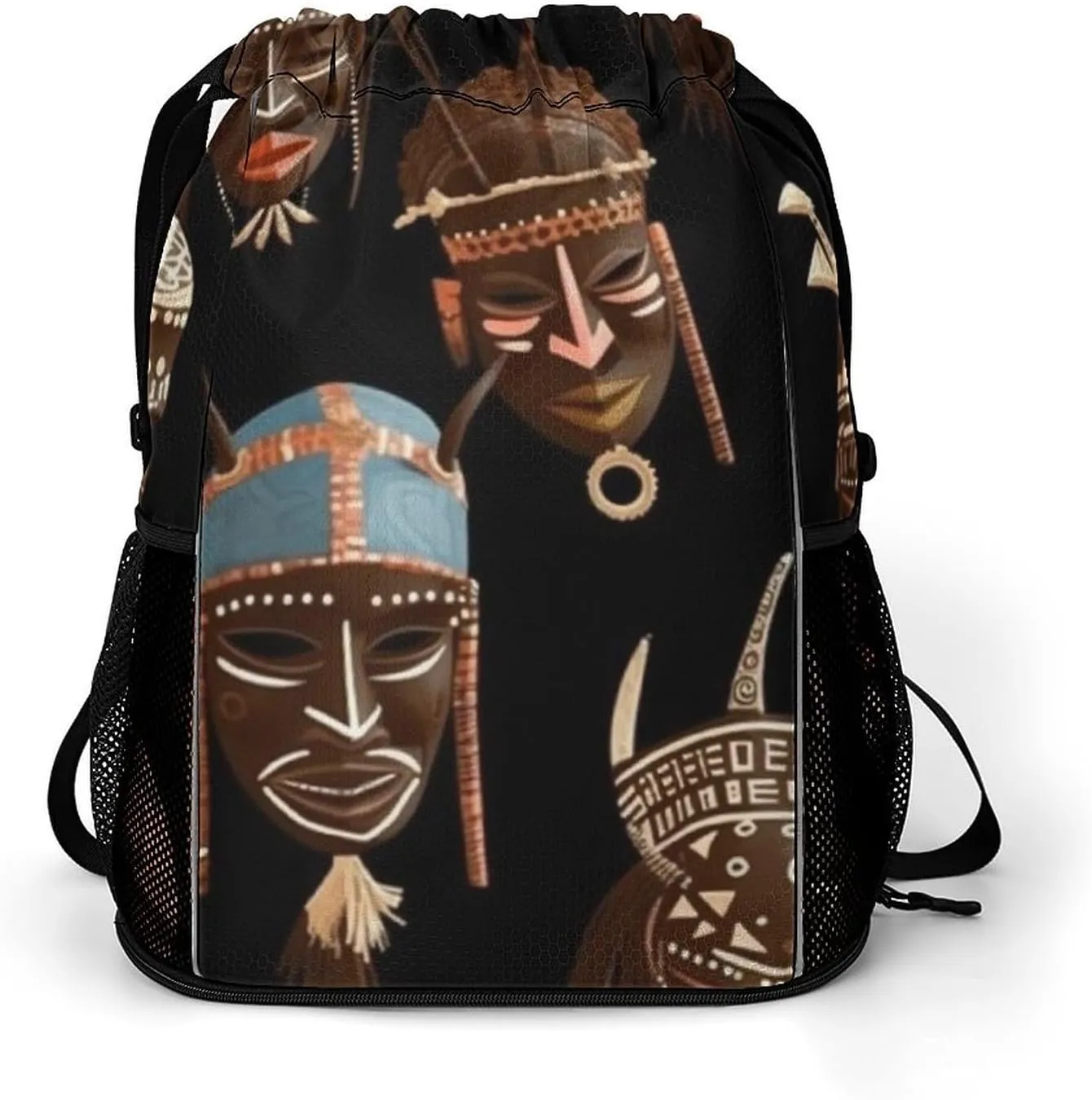 African Ritual Ethnic Tribal Drawstring Backpack Lightweight Gym Bag for Men Women Sports Backpack String Bags for Hiking