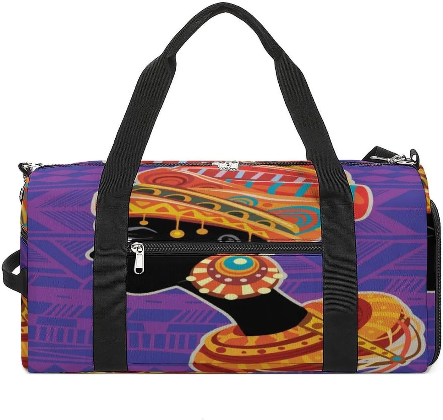 African Woman Tribal Travel Gym Bag Sport Workout Duffel Bags with Compartments And Side Pocket