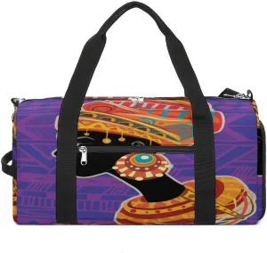 African Woman Tribal Travel Gym Bag Sport Workout Duffel Bags with Compartments And Side Pocket