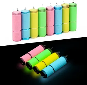 AHIER 9 LED Glow in Dark Flashlights, 12 Pack Rubber Coated Flashlights with Straps, Portable Handy Lights for Camping, Hiking, Indoor, Assorted Colors (Green Blue Pink Yellow)