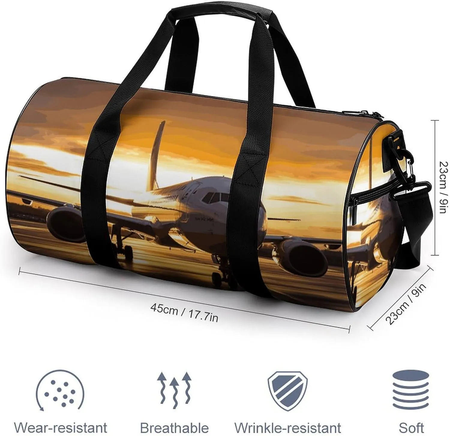 Airplane in The Evening Light Gym Bag Small Travel Duffle Bag with Compartment Carry On Weekender Bag for Women Men