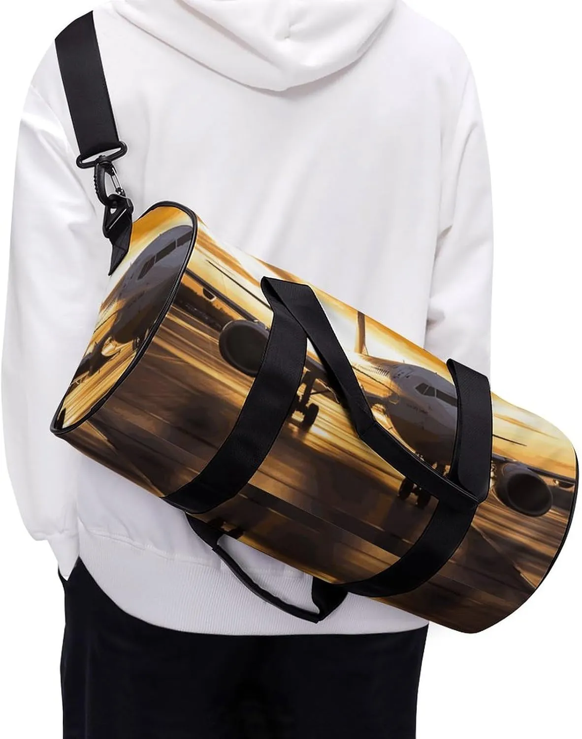 Airplane in The Evening Light Gym Bag Small Travel Duffle Bag with Compartment Carry On Weekender Bag for Women Men