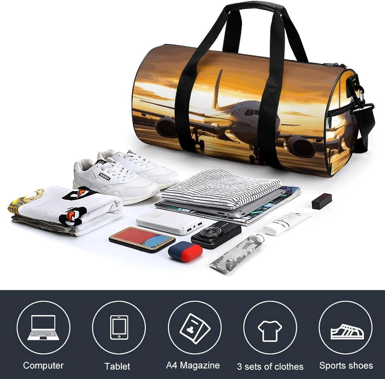 Airplane in The Evening Light Gym Bag Small Travel Duffle Bag with Compartment Carry On Weekender Bag for Women Men