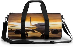 Airplane in The Evening Light Gym Bag Small Travel Duffle Bag with Compartment Carry On Weekender Bag for Women Men