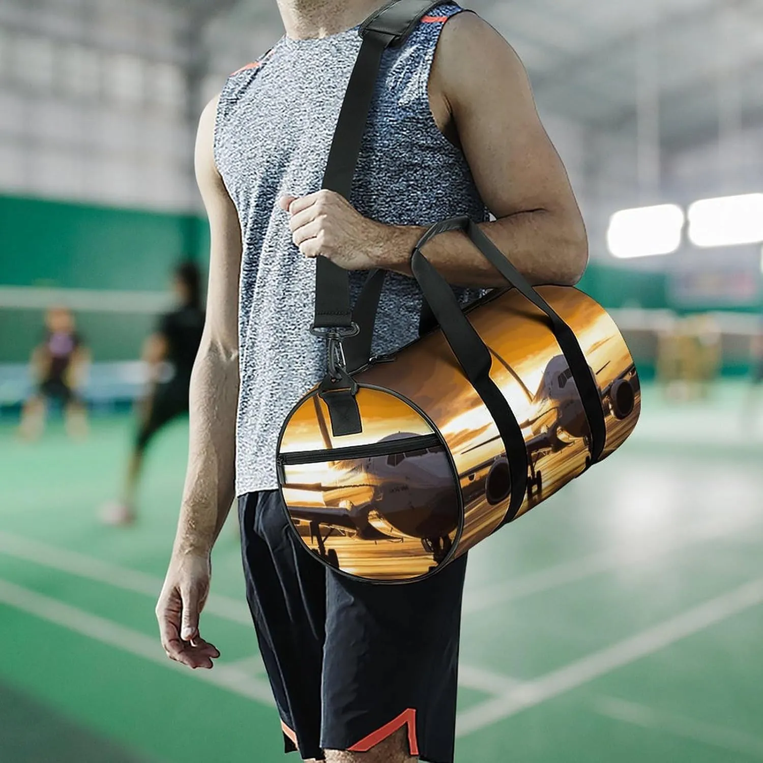 Airplane in The Evening Light Gym Bag Small Travel Duffle Bag with Compartment Carry On Weekender Bag for Women Men