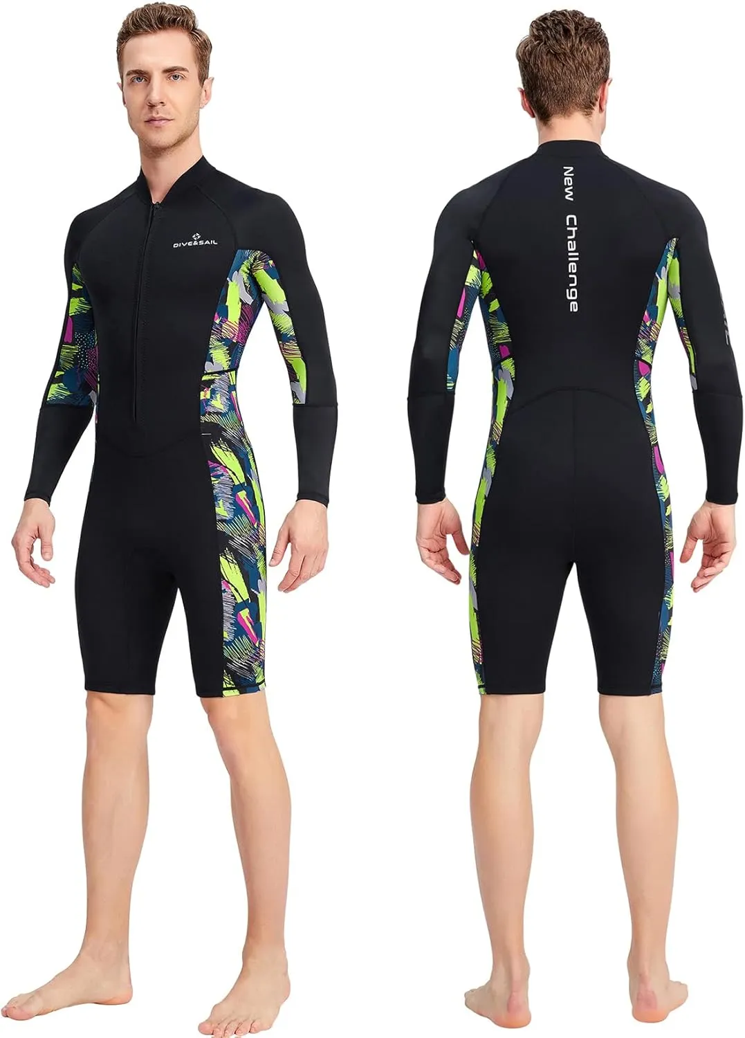Aivtalk Adult 1.5mm Neoprene Main Body Shorty Wetsuit Summer Snorkeling Scuba Diving Suit Long/Short Sleeve for Couple