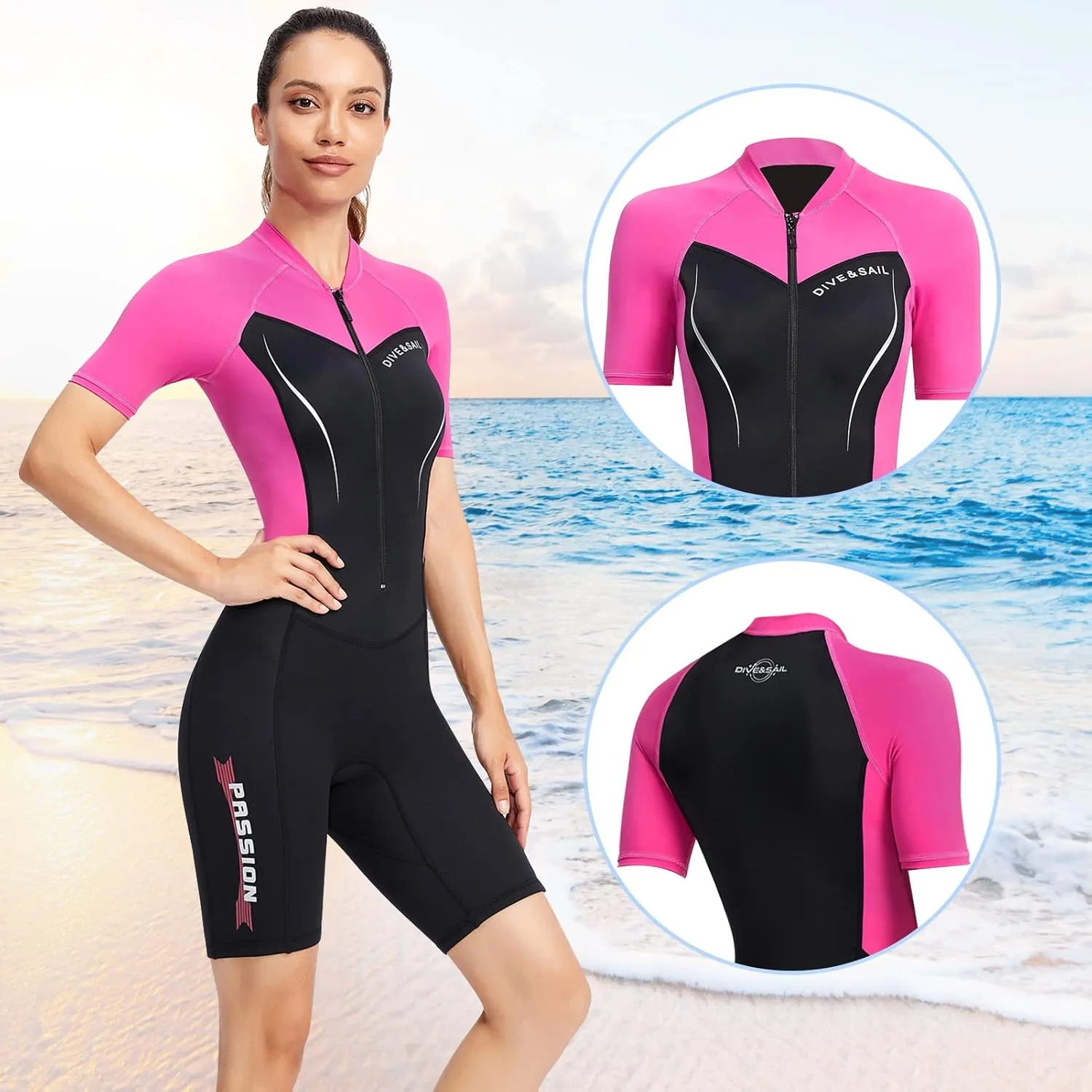 Aivtalk Adult 1.5mm Neoprene Main Body Shorty Wetsuit Summer Snorkeling Scuba Diving Suit Long/Short Sleeve for Couple