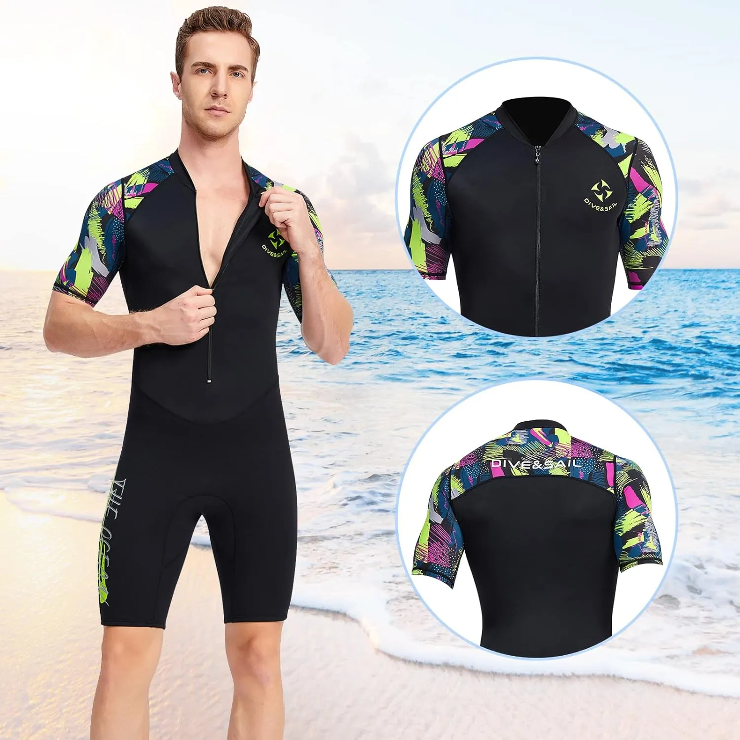 Aivtalk Adult 1.5mm Neoprene Main Body Shorty Wetsuit Summer Snorkeling Scuba Diving Suit Long/Short Sleeve for Couple