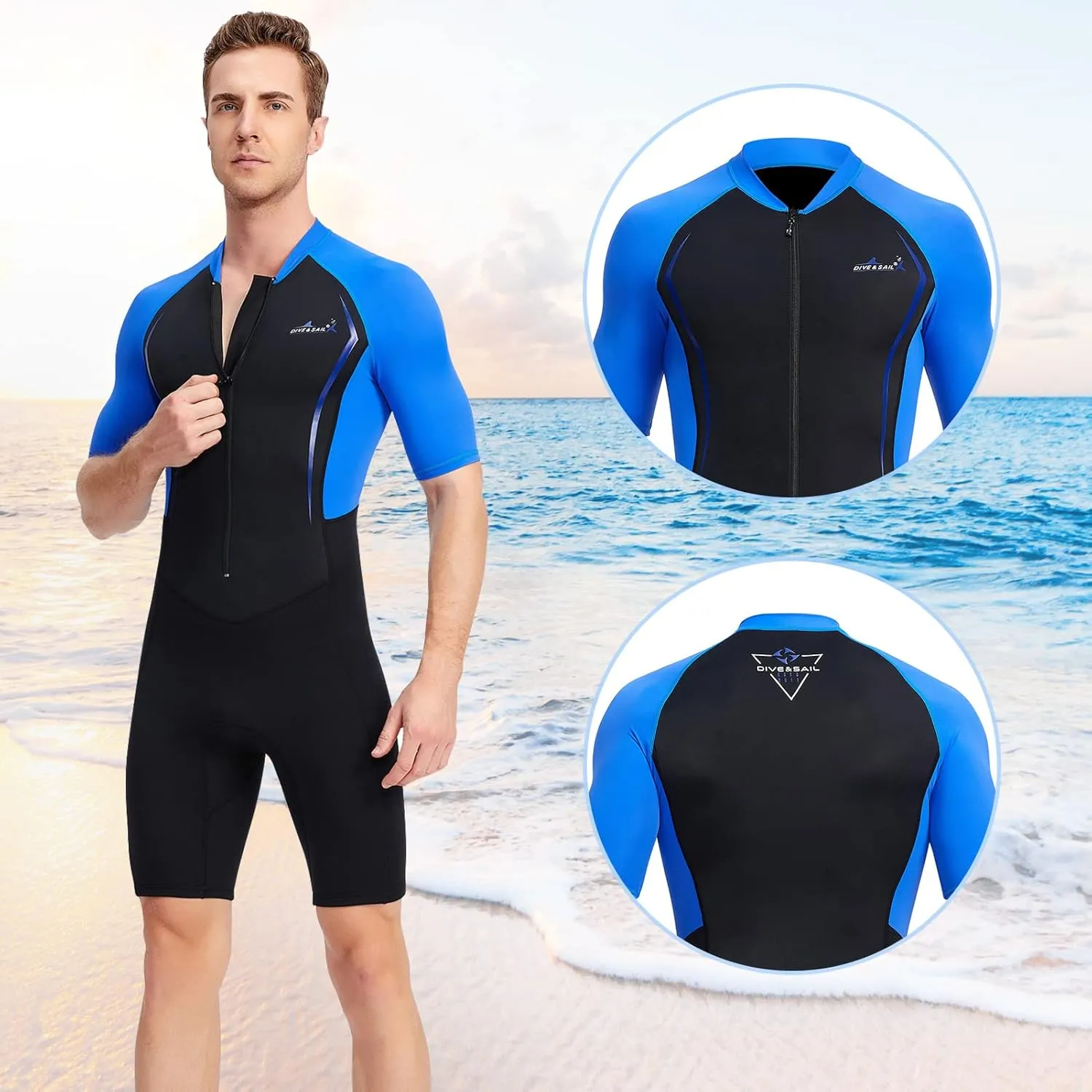 Aivtalk Adult 1.5mm Neoprene Main Body Shorty Wetsuit Summer Snorkeling Scuba Diving Suit Long/Short Sleeve for Couple