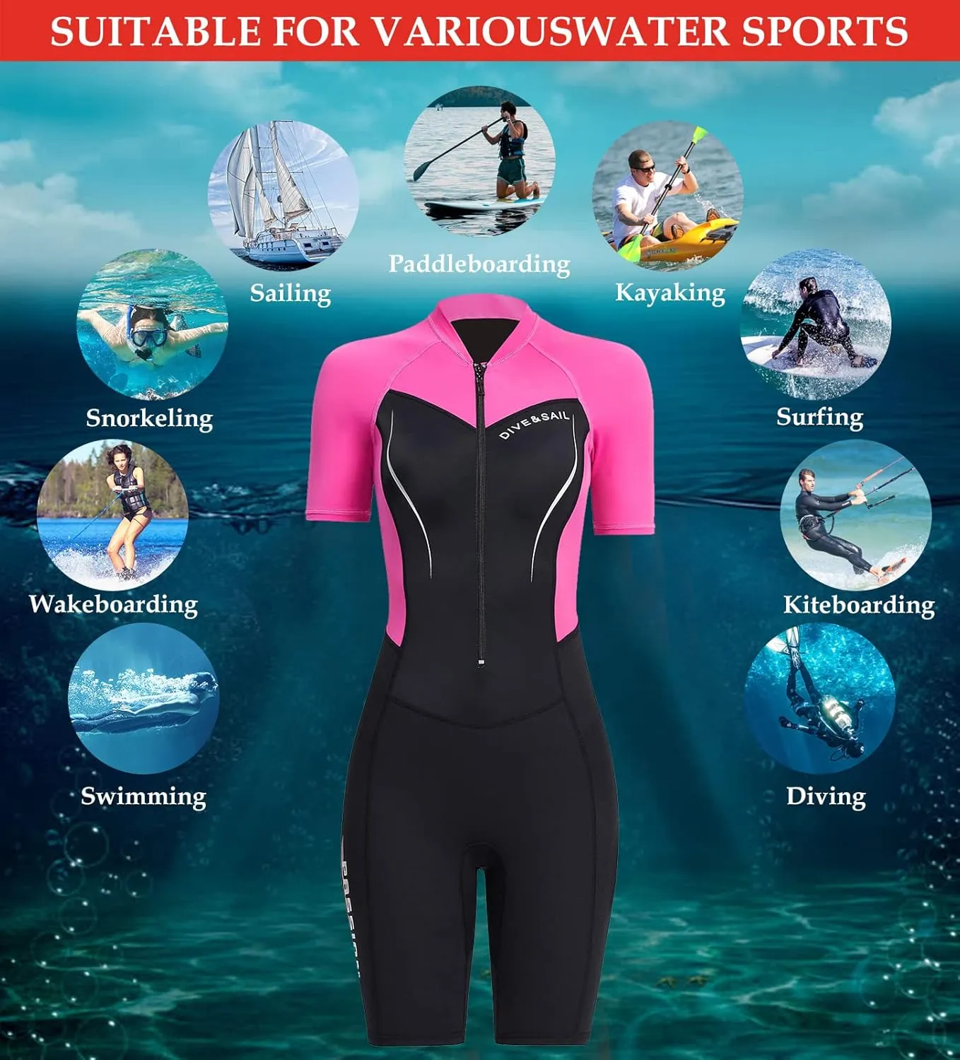 Aivtalk Adult 1.5mm Neoprene Main Body Shorty Wetsuit Summer Snorkeling Scuba Diving Suit Long/Short Sleeve for Couple