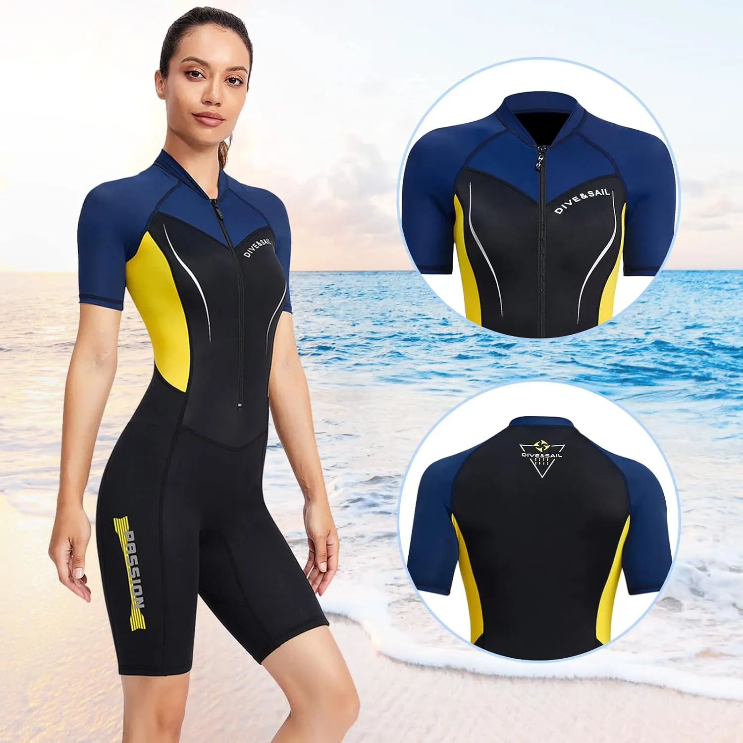 Aivtalk Adult 1.5mm Neoprene Main Body Shorty Wetsuit Summer Snorkeling Scuba Diving Suit Long/Short Sleeve for Couple