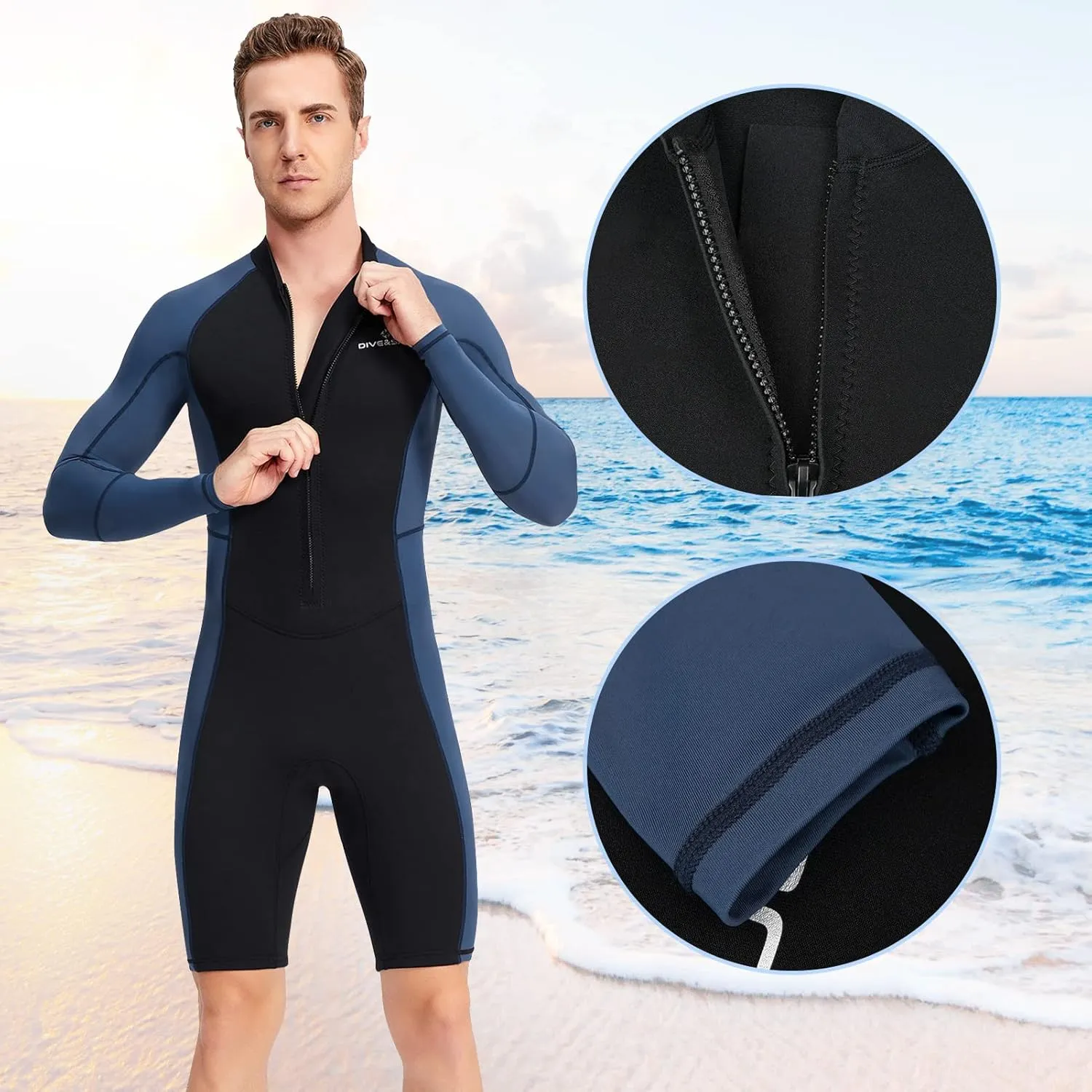 Aivtalk Adult 1.5mm Neoprene Main Body Shorty Wetsuit Summer Snorkeling Scuba Diving Suit Long/Short Sleeve for Couple