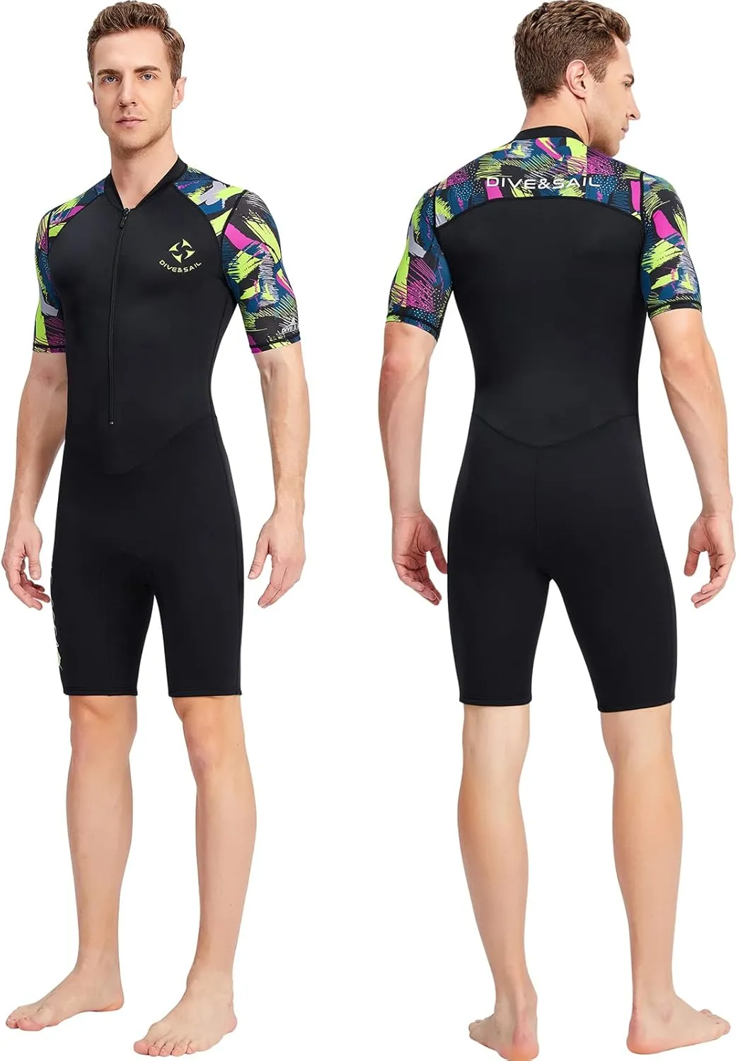 Aivtalk Adult 1.5mm Neoprene Main Body Shorty Wetsuit Summer Snorkeling Scuba Diving Suit Long/Short Sleeve for Couple