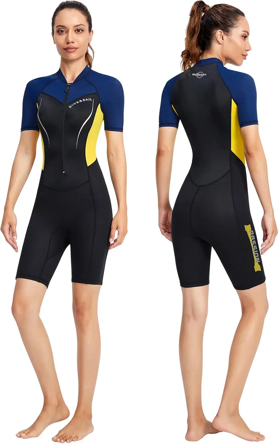 Aivtalk Adult 1.5mm Neoprene Main Body Shorty Wetsuit Summer Snorkeling Scuba Diving Suit Long/Short Sleeve for Couple