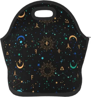 al-chemical signs and space astronomy black Insulated Lunch box Food Bag Neoprene Handbag lunchbox Cooler warm Pouch Tote bag