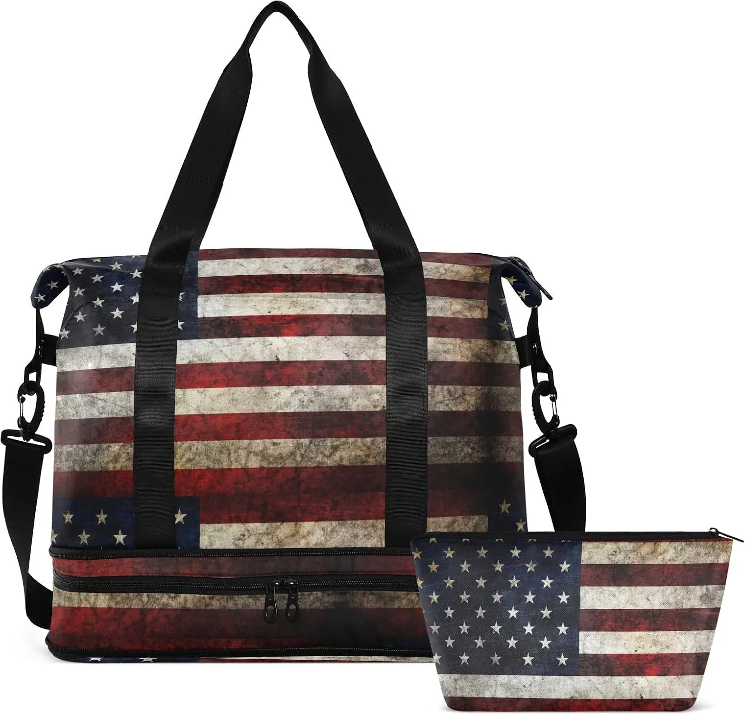 ALAZA American Flag Patriotic Travel Duffel Bag for Women Men Sports Gym Bag with Shoe Compartment Tote Weekender Overnight Bags with Wet Pocket for Travel,Gym,Yoga,Swimming