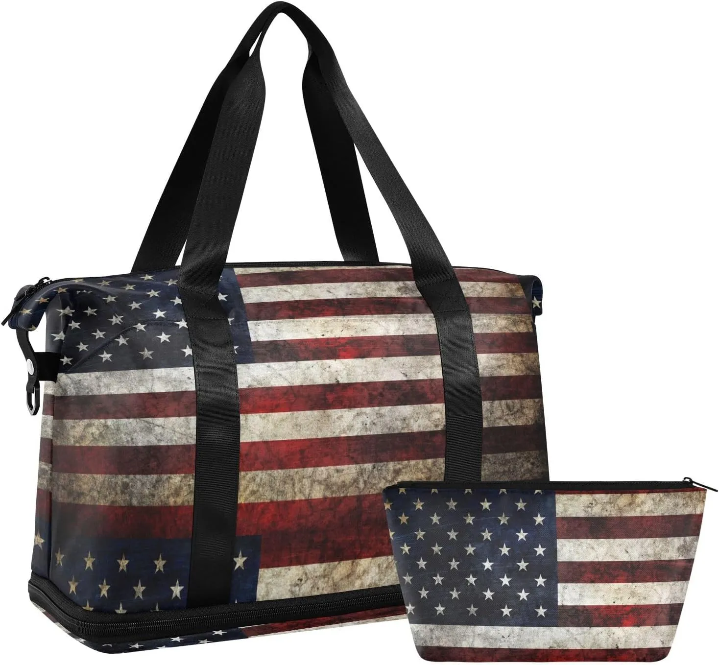 ALAZA American Flag Patriotic Travel Duffel Bag for Women Men Sports Gym Bag with Shoe Compartment Tote Weekender Overnight Bags with Wet Pocket for Travel,Gym,Yoga,Swimming