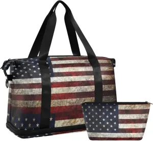 ALAZA American Flag Patriotic Travel Duffel Bag for Women Men Sports Gym Bag with Shoe Compartment Tote Weekender Overnight Bags with Wet Pocket for Travel,Gym,Yoga,Swimming