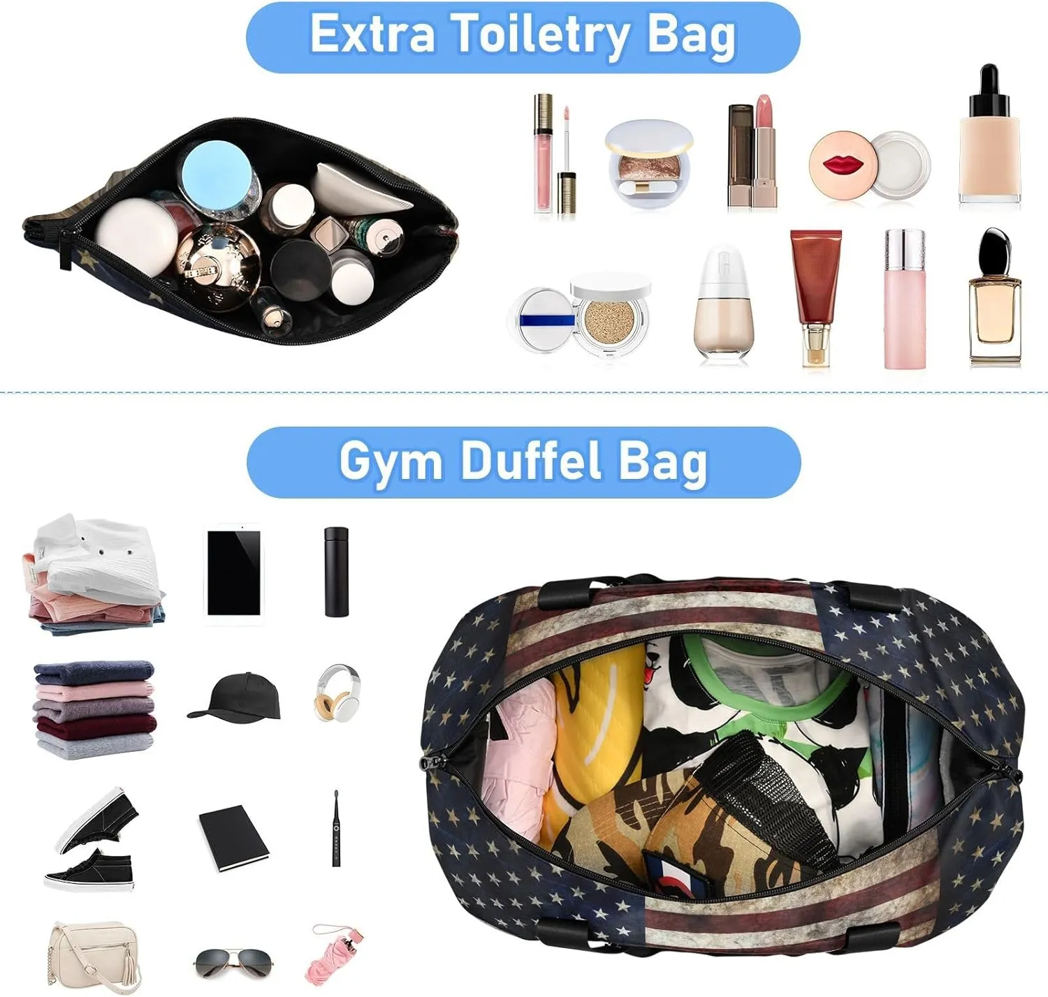 ALAZA American Flag Patriotic Travel Duffel Bag for Women Men Sports Gym Bag with Shoe Compartment Tote Weekender Overnight Bags with Wet Pocket for Travel,Gym,Yoga,Swimming