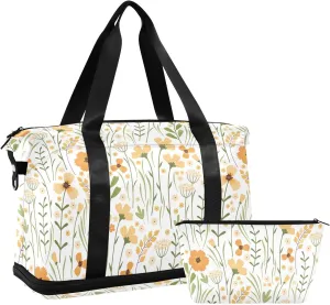 ALAZA Blooming Summer Meadow Travel Duffel Bag for Women Men Sports Gym Bag with Shoe Compartment Tote Weekender Overnight Bag with Wet Pocket for Travel, Gym,Yoga,Swimming