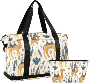 ALAZA Camel Animal Print Travel Duffel Bag for Women Men Sports Gym Bag with Shoe Compartment Tote Weekender Overnight Bag with Wet Pocket for Travel, Gym,Yoga,Swimming