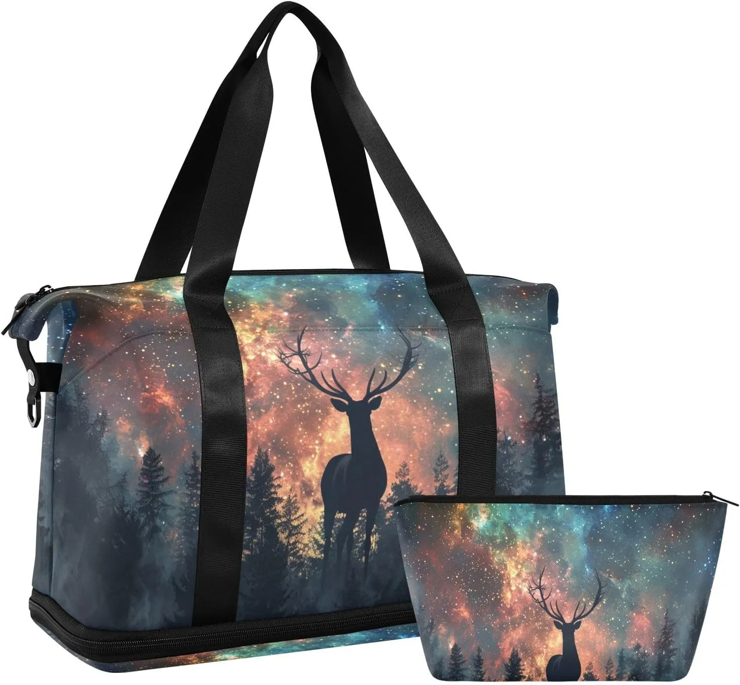 ALAZA Deer Elk on The Night Forest Travel Duffel Bag for Women Men Sports Gym Bag with Shoe Compartment Tote Weekender Overnight Bag with Wet Pocket for Travel, Gym,Yoga,Swimming