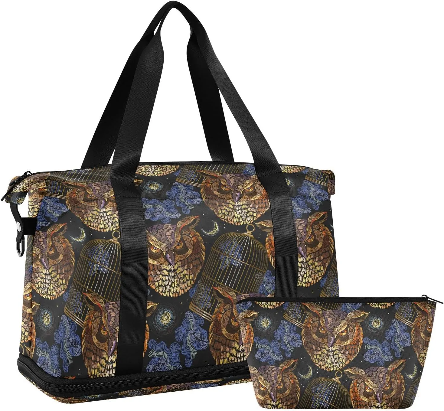 ALAZA Gothic Owl Moon Halloween Travel Duffel Bag for Women Men Sports Gym Bag with Shoe Compartment Tote Weekender Overnight Bag with Wet Pocket for Travel, Gym,Yoga,Swimming