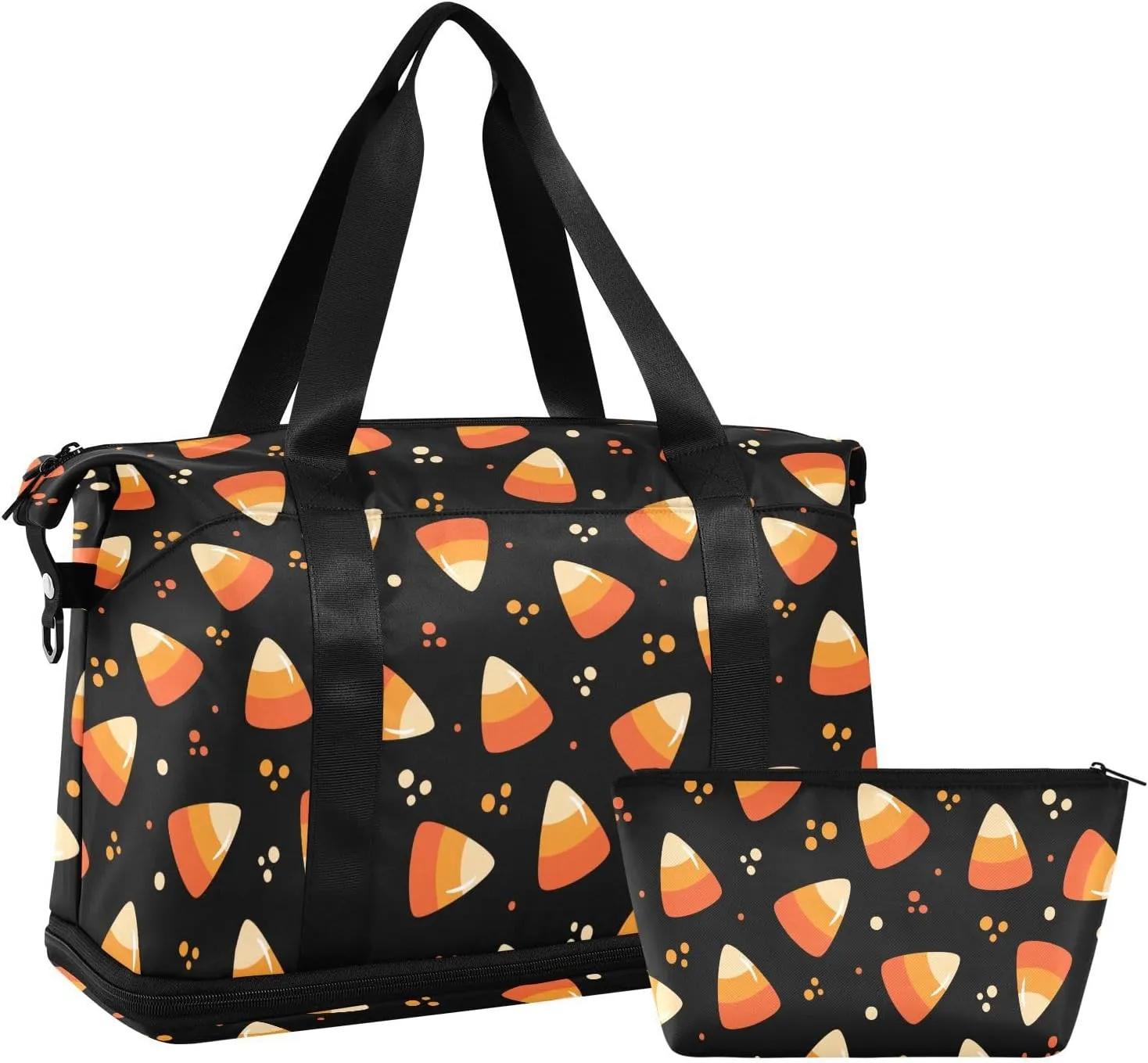 ALAZA Halloween - Candy Corn Travel Duffel Bag for Women Men Sports Gym Bag with Shoe Compartment Tote Weekender Overnight Bag with Wet Pocket for Travel, Gym,Yoga,Swimming