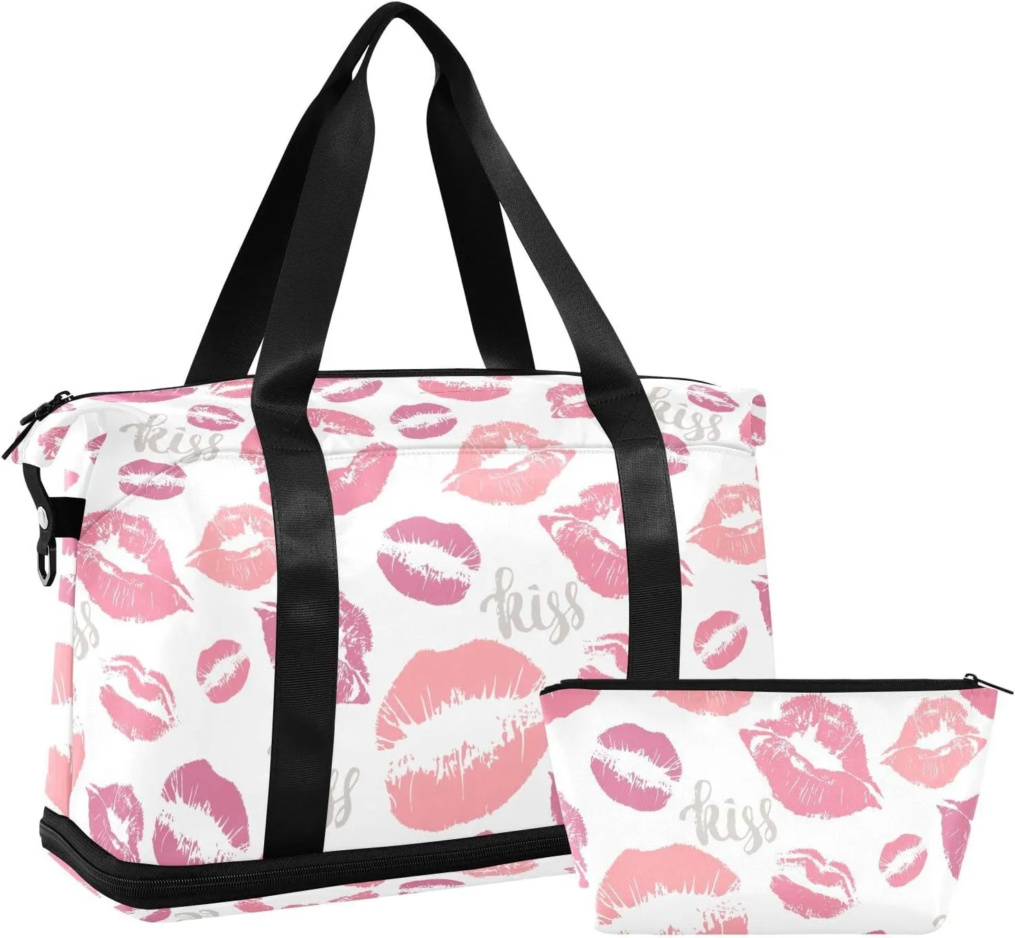 ALAZA Kisses Lips Travel Duffel Bag for Women Men Sports Gym Bag with Shoe Compartment Tote Weekender Overnight Bag with Wet Pocket for Travel, Gym,Yoga,Swimming
