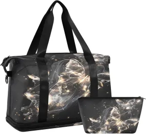 ALAZA Magical Flying Butterflies Travel Duffel Bag for Women Men Sports Gym Bag with Shoe Compartment Tote Weekender Overnight Bag with Wet Pocket for Travel, Gym,Yoga,Swimming