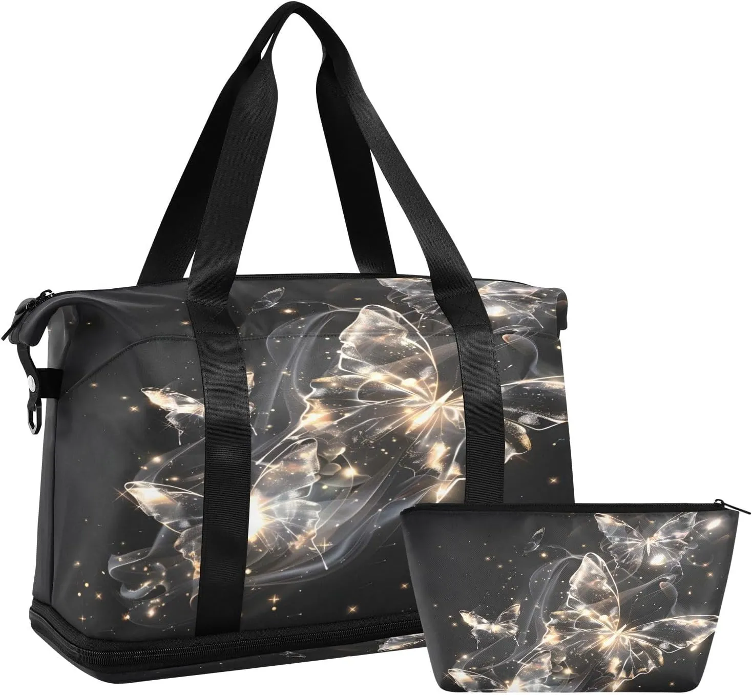 ALAZA Magical Flying Butterflies Travel Duffel Bag for Women Men Sports Gym Bag with Shoe Compartment Tote Weekender Overnight Bag with Wet Pocket for Travel, Gym,Yoga,Swimming