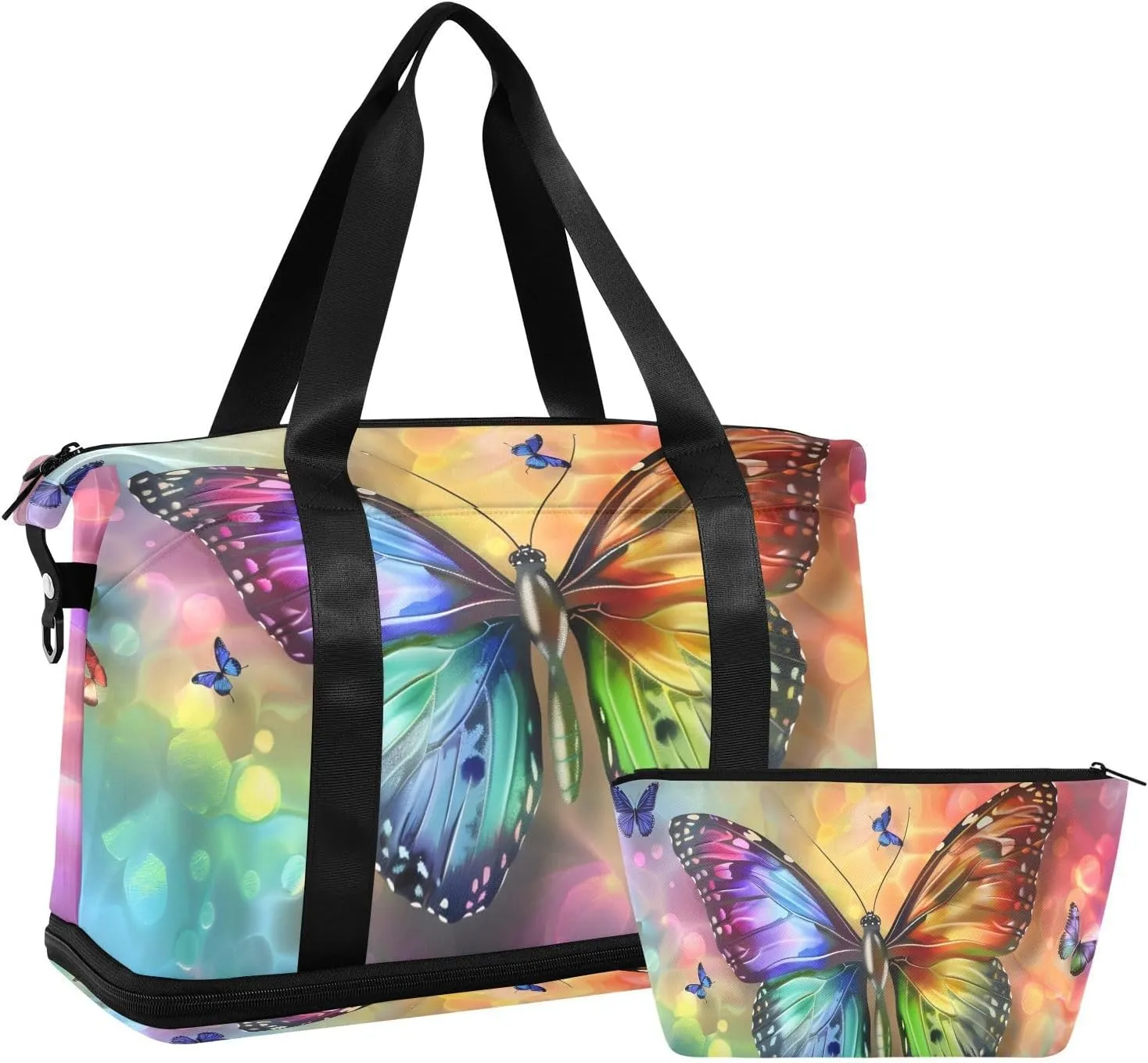ALAZA Magical Rainbow Butterfly Travel Duffel Bag for Women Men Sports Gym Bag with Shoe Compartment Tote Weekender Overnight Bag with Wet Pocket for Travel, Gym,Yoga,Swimming