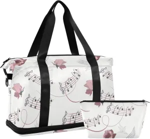 ALAZA Musical Notes with Roses Retro Style Travel Duffel Bag for Women Men Sports Gym Bag with Shoe Compartment Tote Weekender Overnight Bag with Wet Pocket for Travel, Gym,Yoga,Swimming
