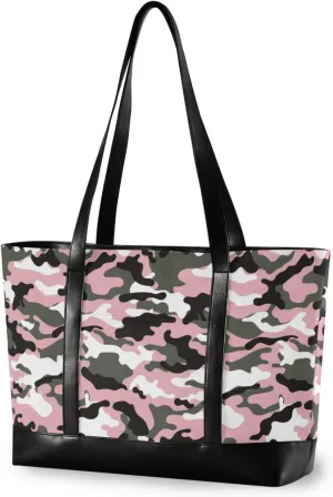 ALAZA Pink Black Camo Laptop Tote Bag for Woman 15.6 inch Laptop Organizer Bag Teacher Work Purse