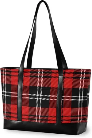 ALAZA Red Tartan Plaid Laptop Tote Bag for Woman 15.6 inch Laptop Organizer Bag Teacher Work Purse