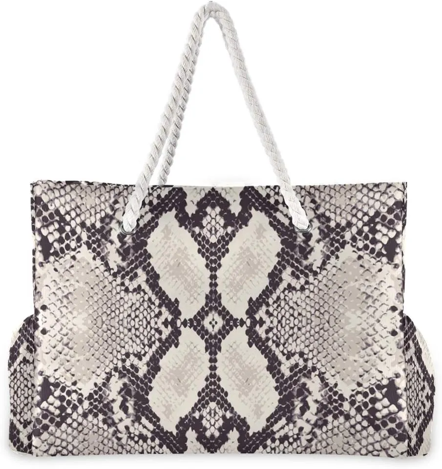 ALAZA Snake Skin Grunge Shoulder Tote Bags for Gym Travel Beach, Inner Pockets