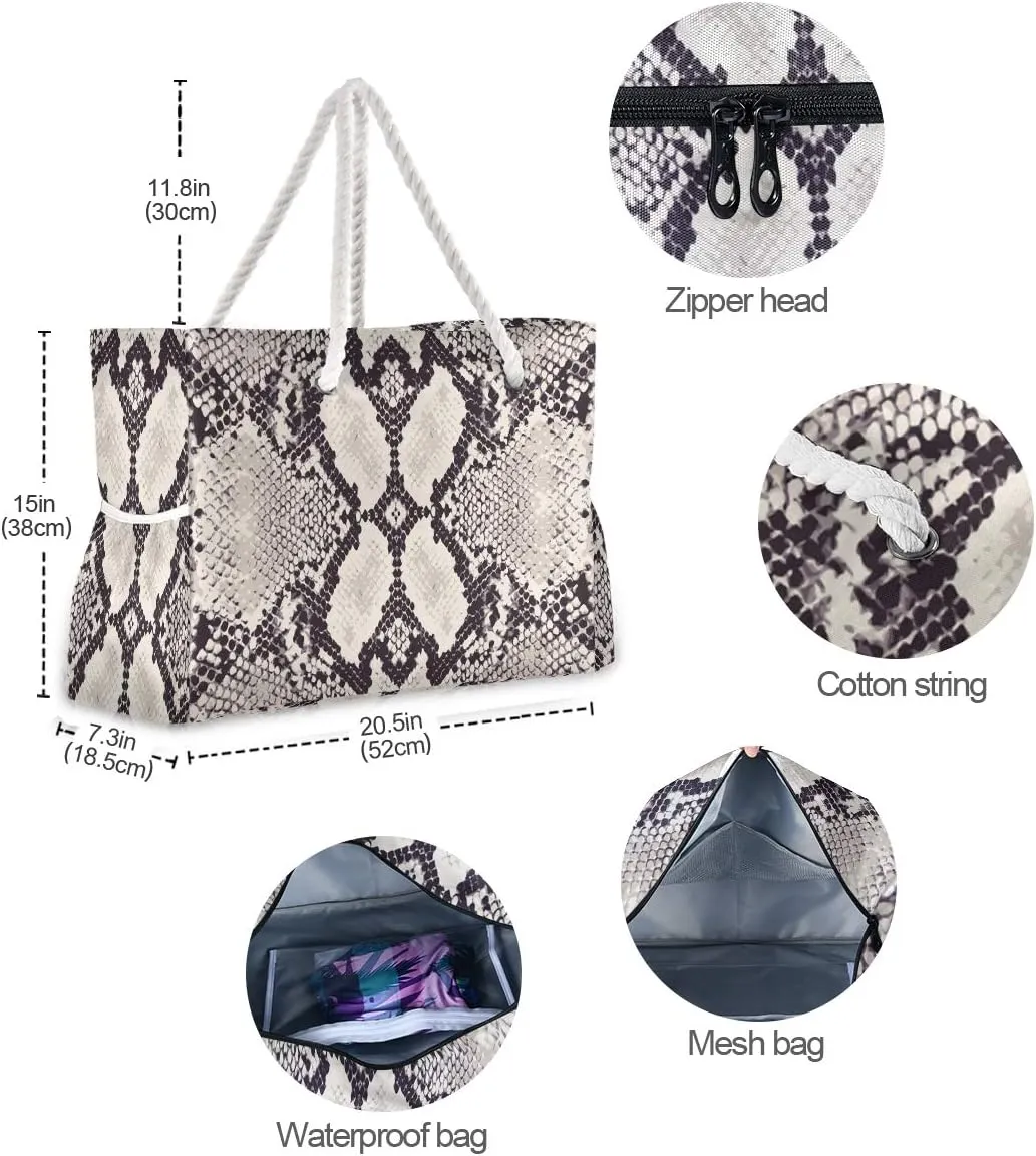 ALAZA Snake Skin Grunge Shoulder Tote Bags for Gym Travel Beach, Inner Pockets