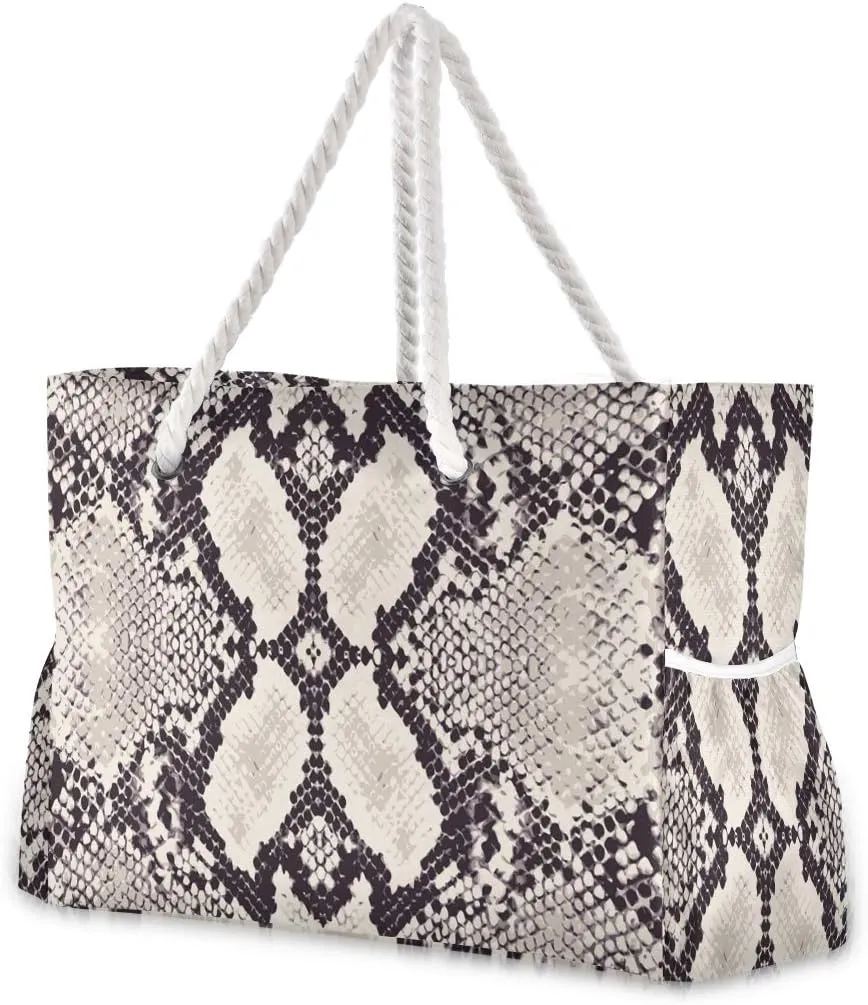ALAZA Snake Skin Grunge Shoulder Tote Bags for Gym Travel Beach, Inner Pockets