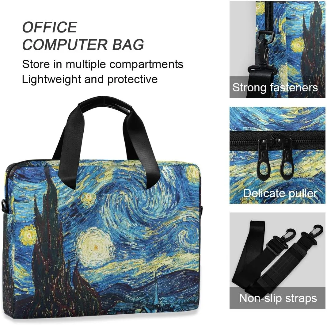 ALAZA Starry Night Sky Van Gogh Laptop Case Bag Sleeve Portable Crossbody Messenger Briefcase w/Strap Handle, 13 14 15.6 inch