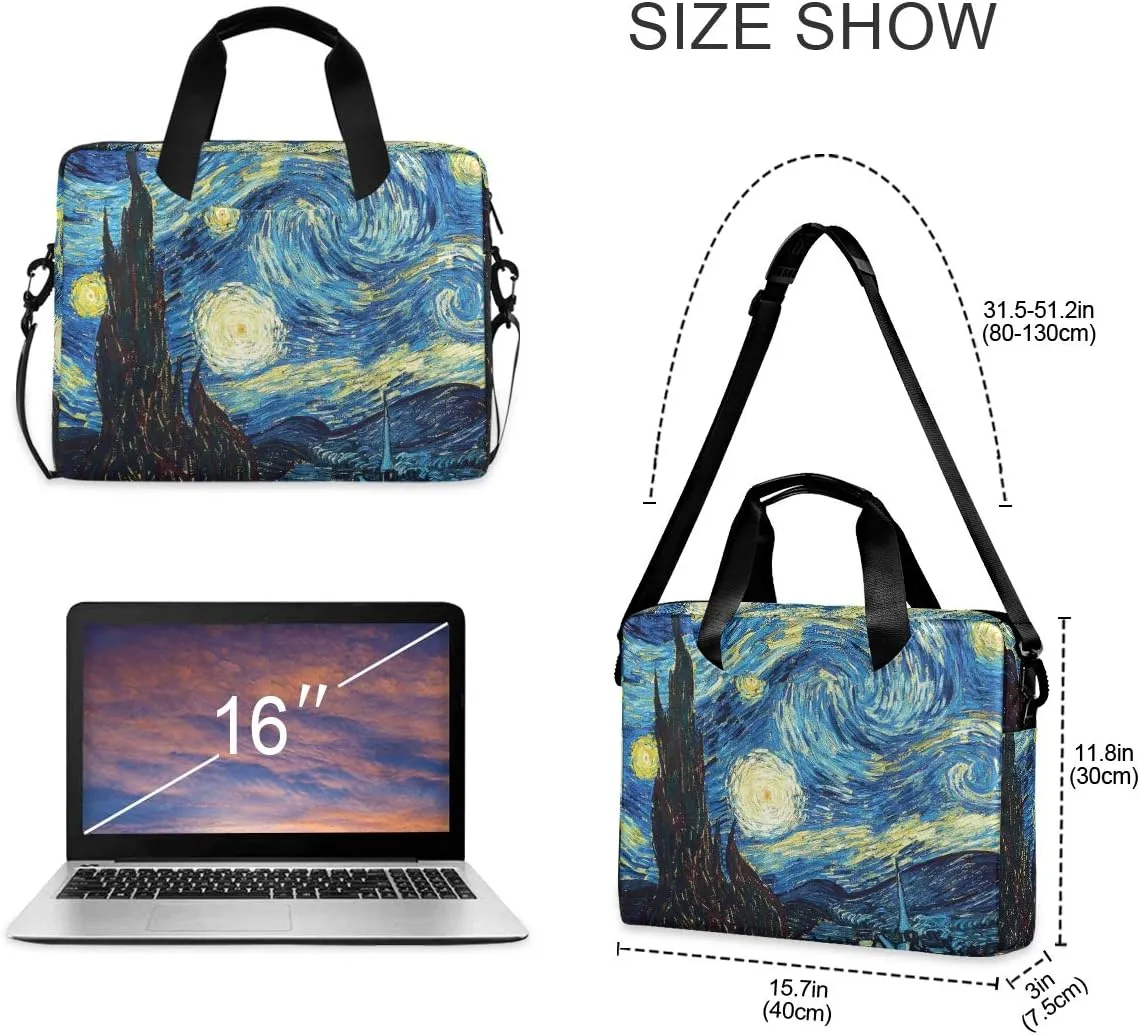 ALAZA Starry Night Sky Van Gogh Laptop Case Bag Sleeve Portable Crossbody Messenger Briefcase w/Strap Handle, 13 14 15.6 inch