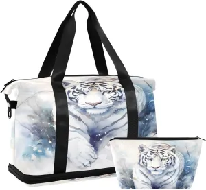 ALAZA Tiger Animal Watercolor Artistic Travel Duffel Bag for Women Men Sports Gym Bag with Shoe Compartment Tote Weekender Overnight Bag with Wet Pocket for Travel, Gym,Yoga,Swimming