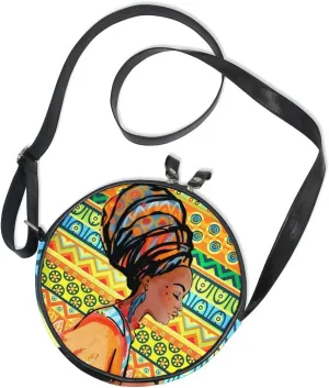 ALAZA Tribal Beautiful African Woman Round Crossbody Bag Canvas Purse Messenger Bag
