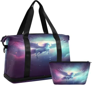 ALAZA Unicorn Horse Nebula Galaxy Travel Duffel Bag for Women Men Sports Gym Bag with Shoe Compartment Tote Weekender Overnight Bag with Wet Pocket for Travel, Gym,Yoga,Swimming