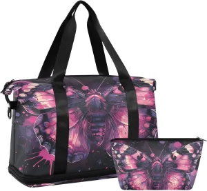ALAZA Watercol Artistic Butterfly Travel Duffel Bag for Women Men Sports Gym Bag with Shoe Compartment Tote Weekender Overnight Bag with Wet Pocket for Travel, Gym,Yoga,Swimming
