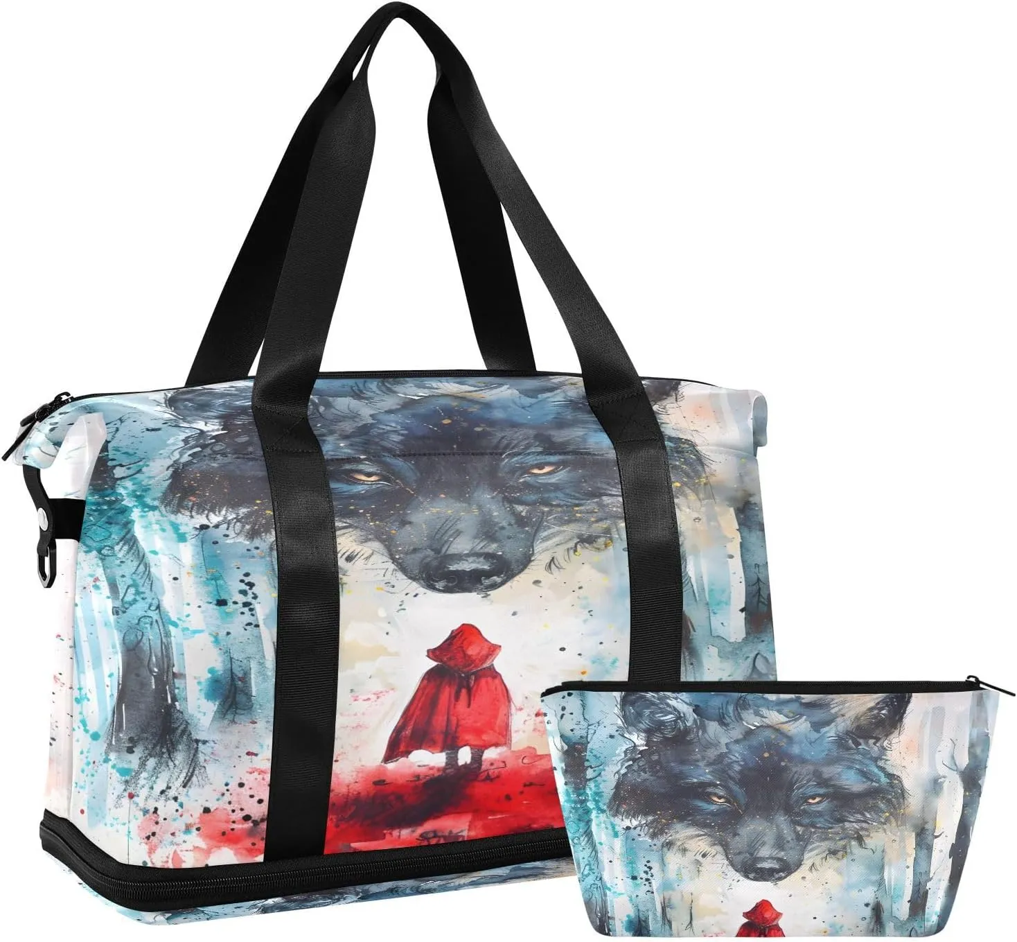 ALAZA Watercolor Fantasy Wolf Travel Duffel Bag for Women Men Sports Gym Bag with Shoe Compartment Tote Weekender Overnight Bag with Wet Pocket for Travel, Gym,Yoga,Swimming