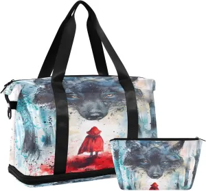 ALAZA Watercolor Fantasy Wolf Travel Duffel Bag for Women Men Sports Gym Bag with Shoe Compartment Tote Weekender Overnight Bag with Wet Pocket for Travel, Gym,Yoga,Swimming