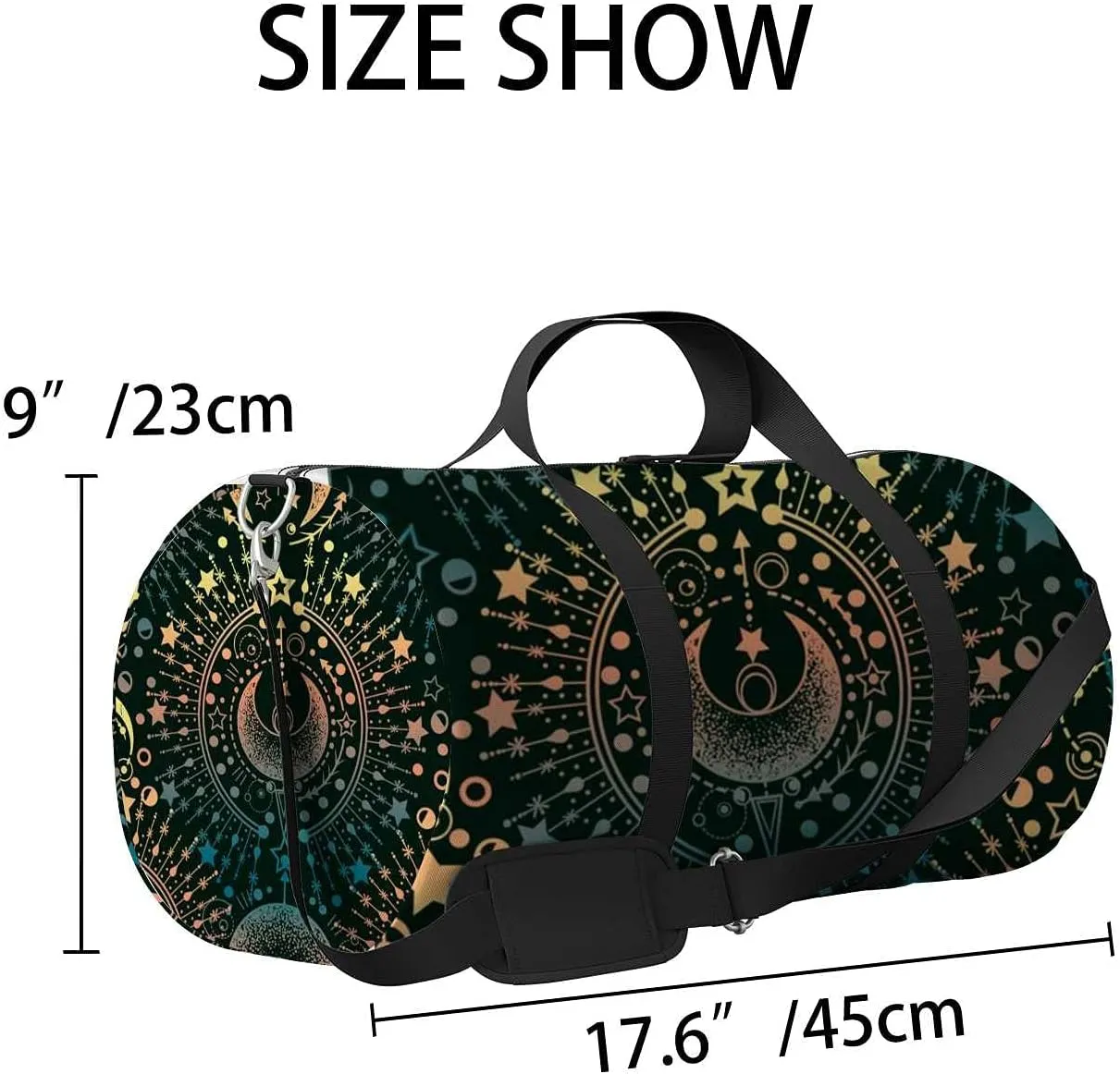 Alchemy Magical Astrology Style Sports Duffel Bag Travel Gym Tote Bags Lightweight Durable Shoulder Strap Waterproof Polyester Outside Mesh Pocket Overnight Trip Duffel Bag for Women Men
