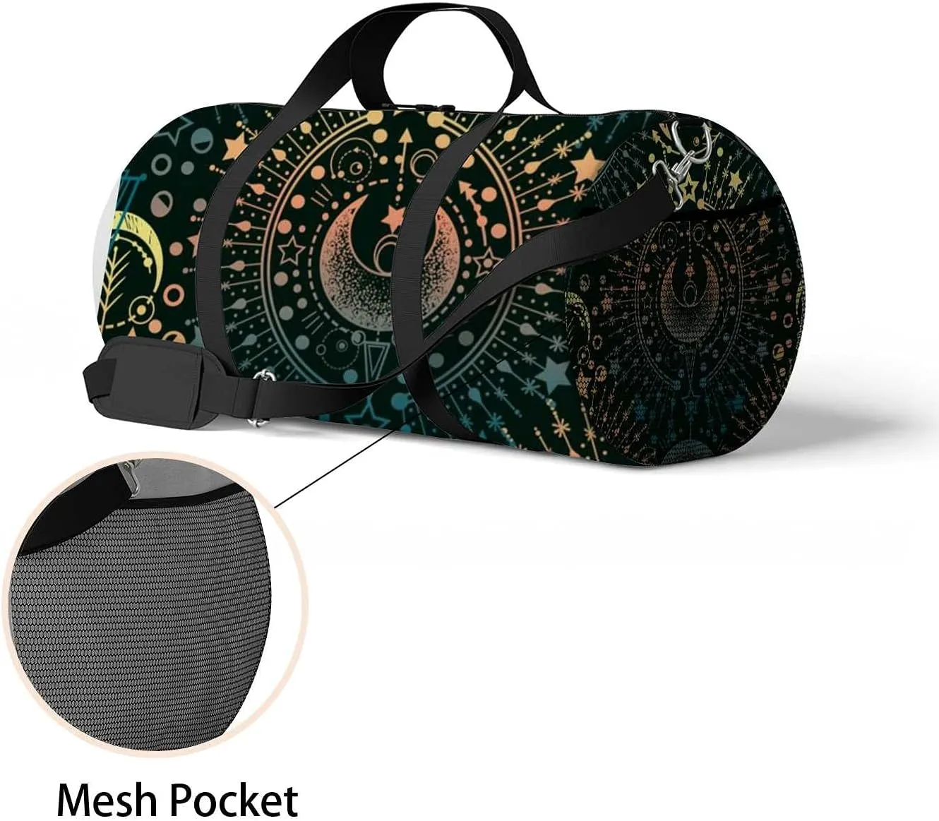 Alchemy Magical Astrology Style Sports Duffel Bag Travel Gym Tote Bags Lightweight Durable Shoulder Strap Waterproof Polyester Outside Mesh Pocket Overnight Trip Duffel Bag for Women Men